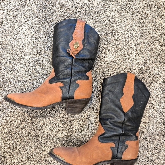 Code West Cowboy Boots 8M brown and black leather - Picture 2 of 5